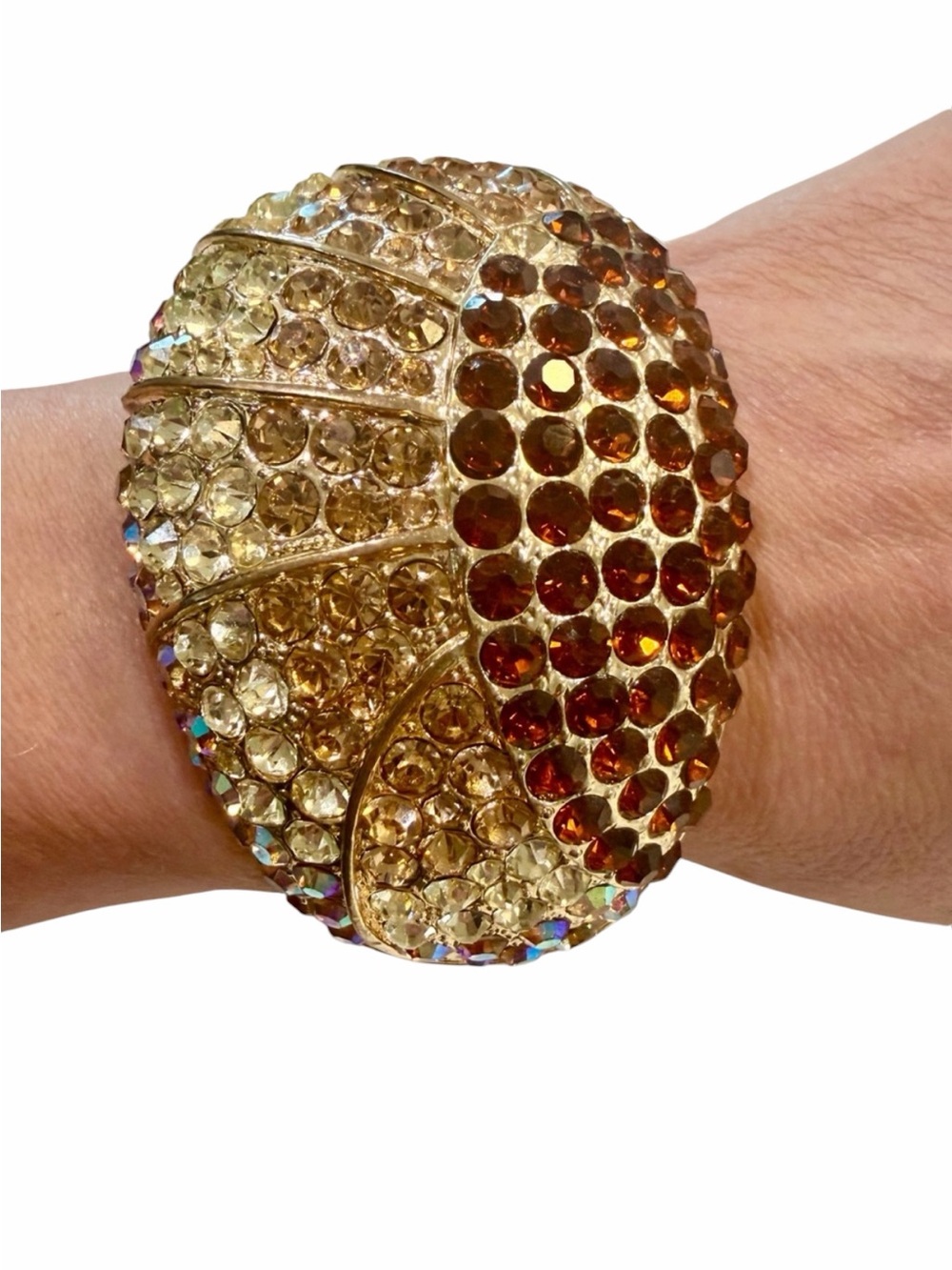 Two-Tone Gold and Amber Crystal Cuff Statement Bracelet